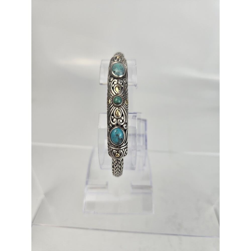 925 Sterling Silver Turquoise Woven Bracelet‎ 7.5" - Picture 2 of 10